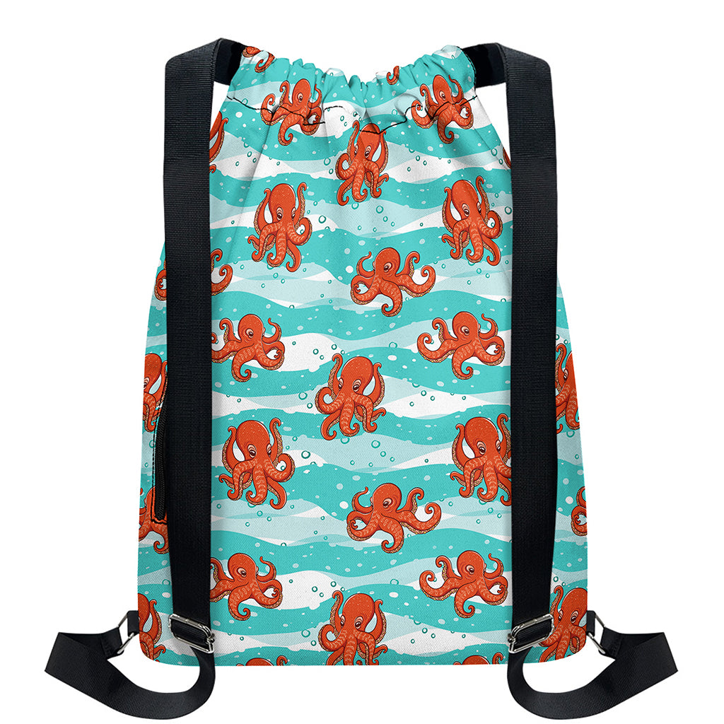 Cartoon Octopus Pattern Print Drawstring Backpack