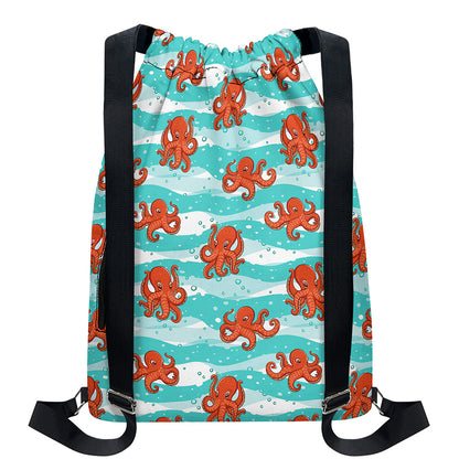 Cartoon Octopus Pattern Print Drawstring Backpack