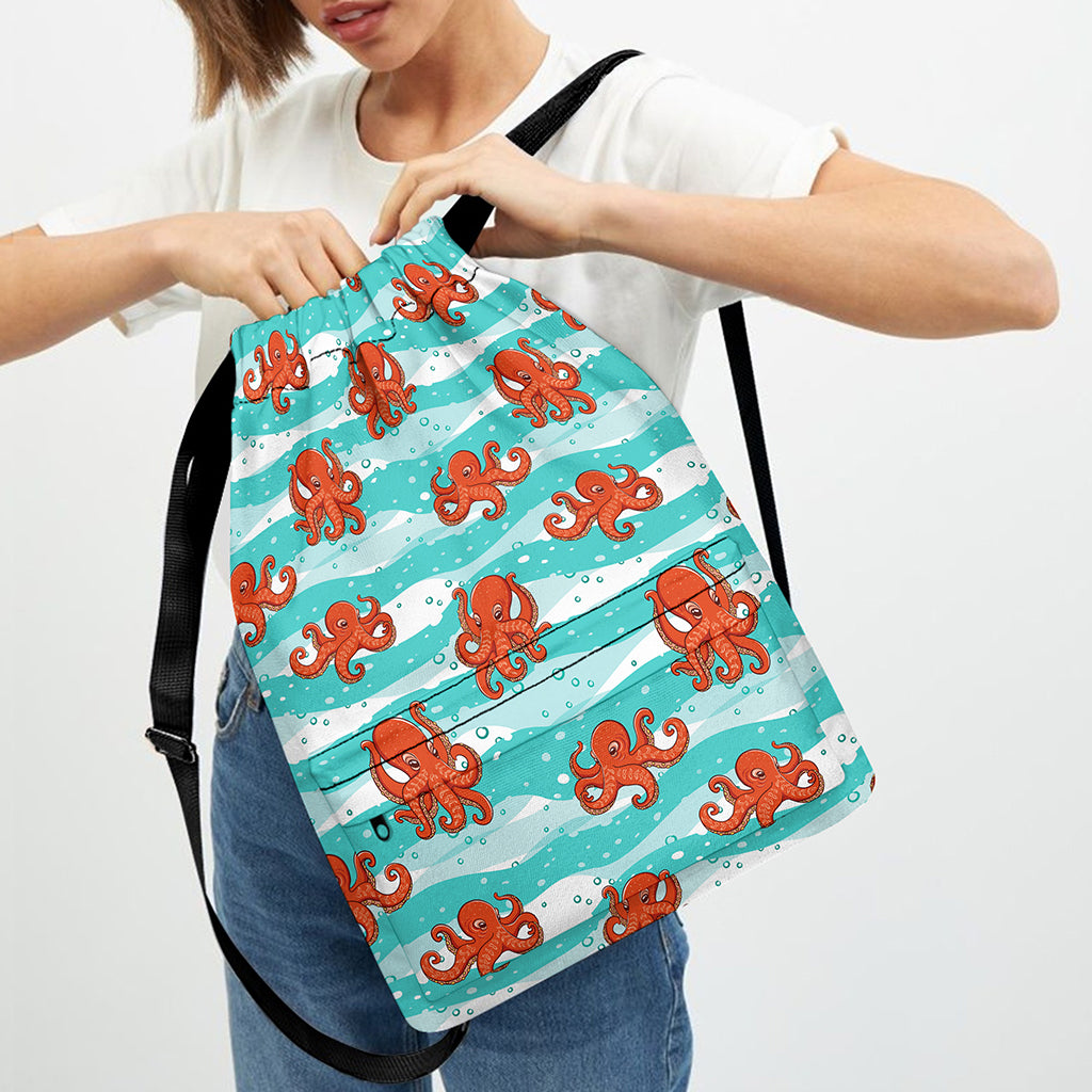 Cartoon Octopus Pattern Print Drawstring Backpack
