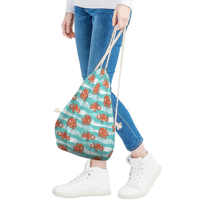 Cartoon Octopus Pattern Print Drawstring Bag