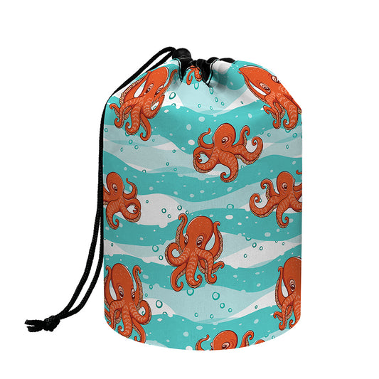 Cartoon Octopus Pattern Print Drawstring Makeup Bag