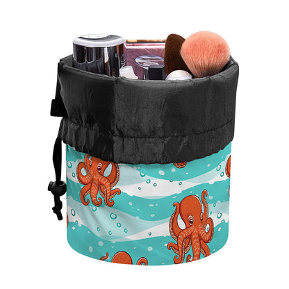 Cartoon Octopus Pattern Print Drawstring Makeup Bag