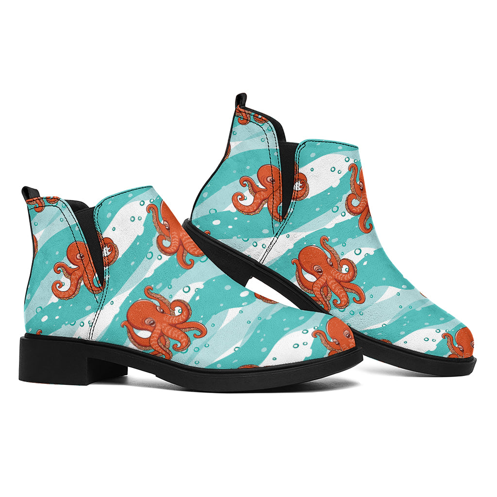 Cartoon Octopus Pattern Print Flat Ankle Boots
