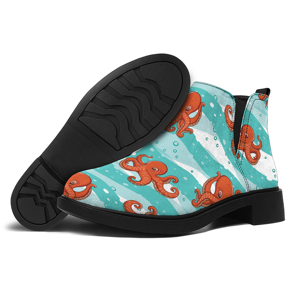Cartoon Octopus Pattern Print Flat Ankle Boots