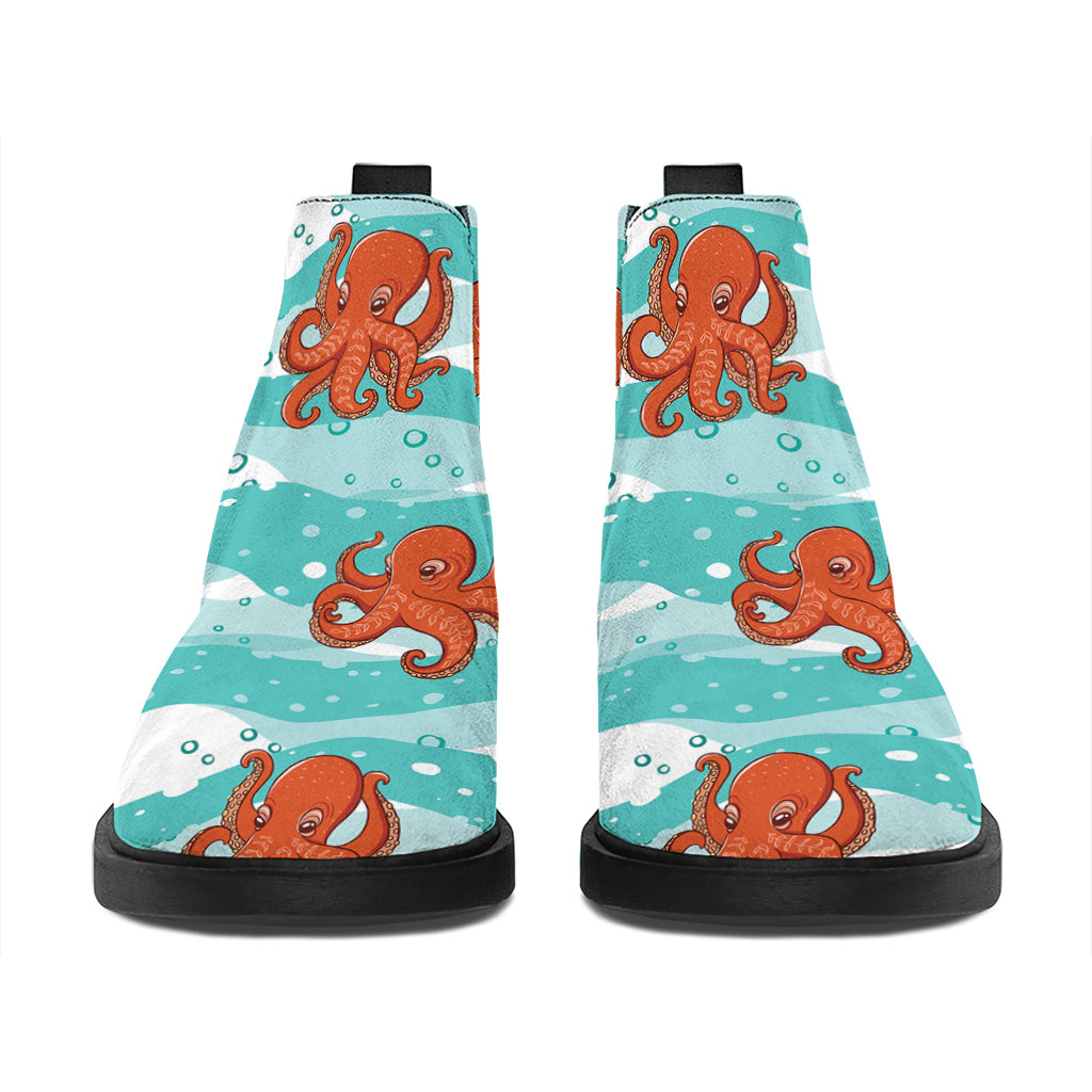 Cartoon Octopus Pattern Print Flat Ankle Boots