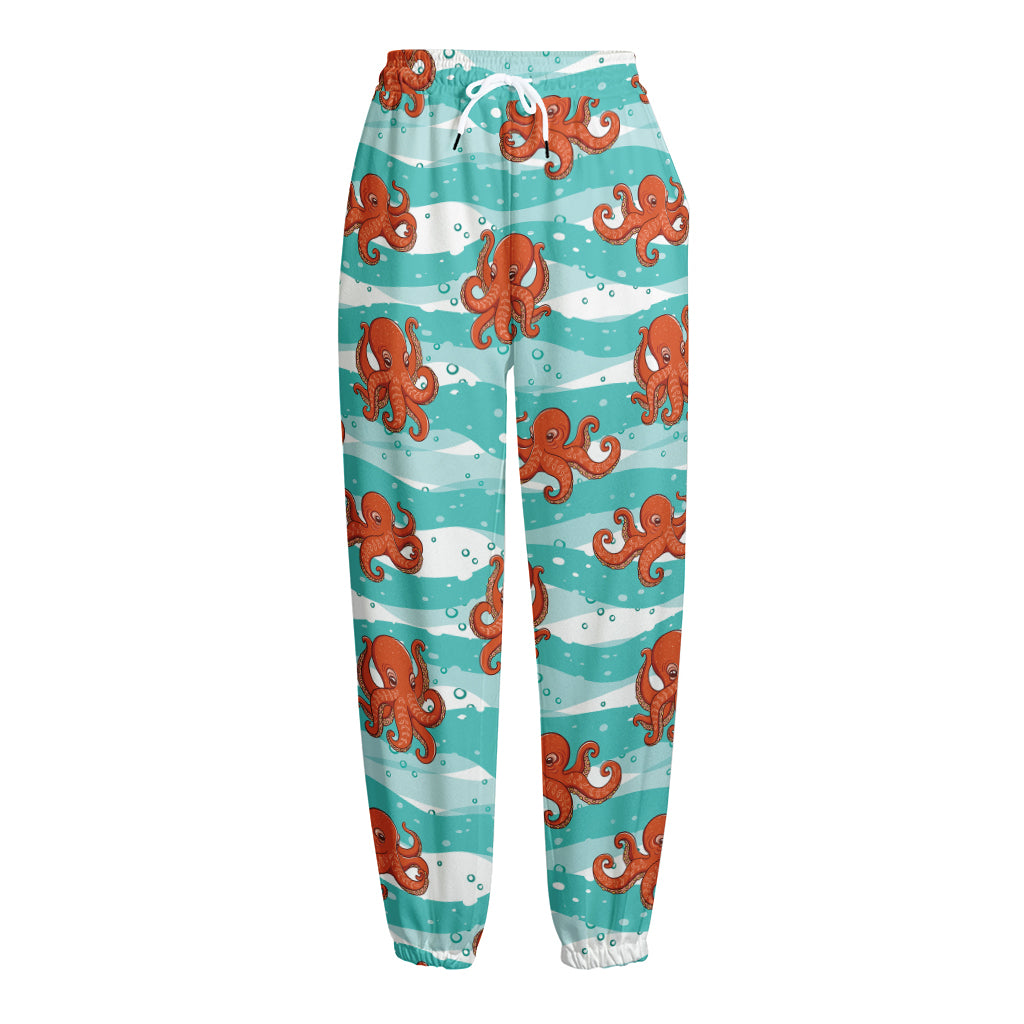 Cartoon Octopus Pattern Print Fleece Lined Knit Pants