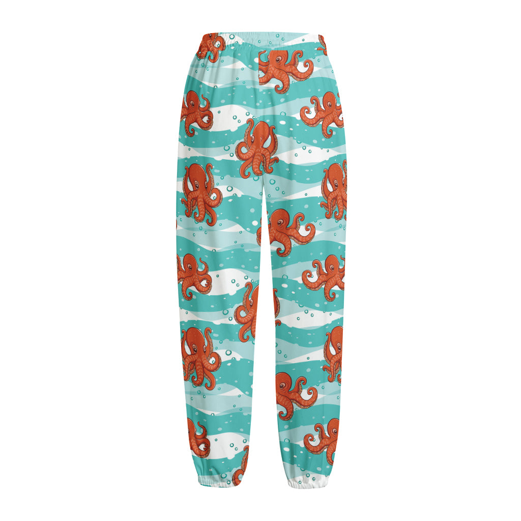 Cartoon Octopus Pattern Print Fleece Lined Knit Pants