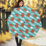 Cartoon Octopus Pattern Print Foldable Umbrella