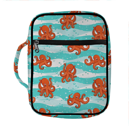 Cartoon Octopus Pattern Print Front Pocket Bible Bag