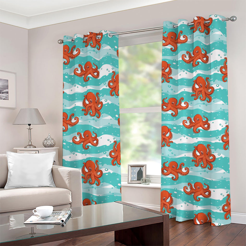 Cartoon Octopus Pattern Print Grommet Curtains