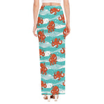 Cartoon Octopus Pattern Print High Slit Maxi Skirt