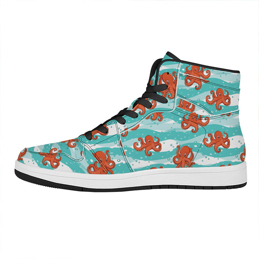 Cartoon Octopus Pattern Print High Top Leather Sneakers