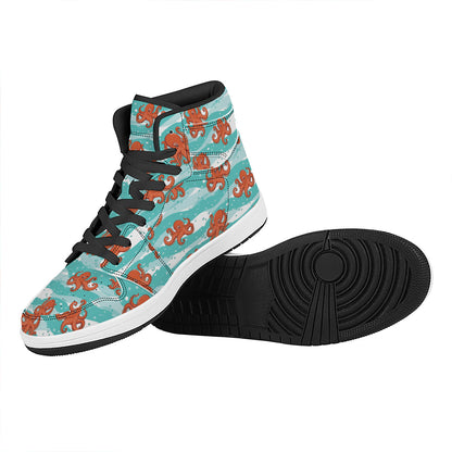 Cartoon Octopus Pattern Print High Top Leather Sneakers