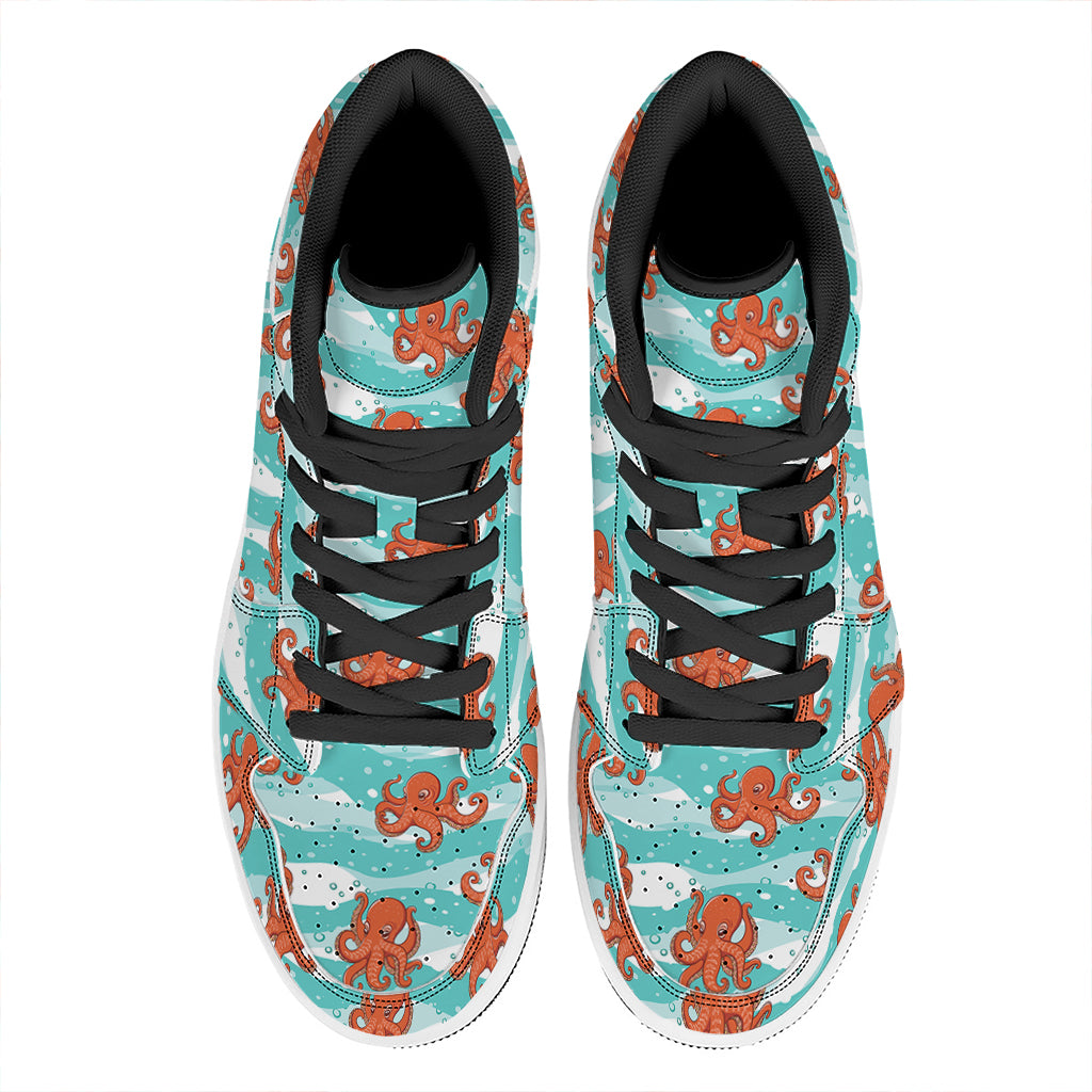Cartoon Octopus Pattern Print High Top Leather Sneakers