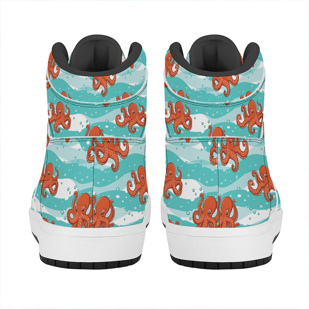 Cartoon Octopus Pattern Print High Top Leather Sneakers