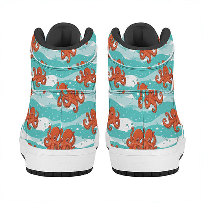 Cartoon Octopus Pattern Print High Top Leather Sneakers