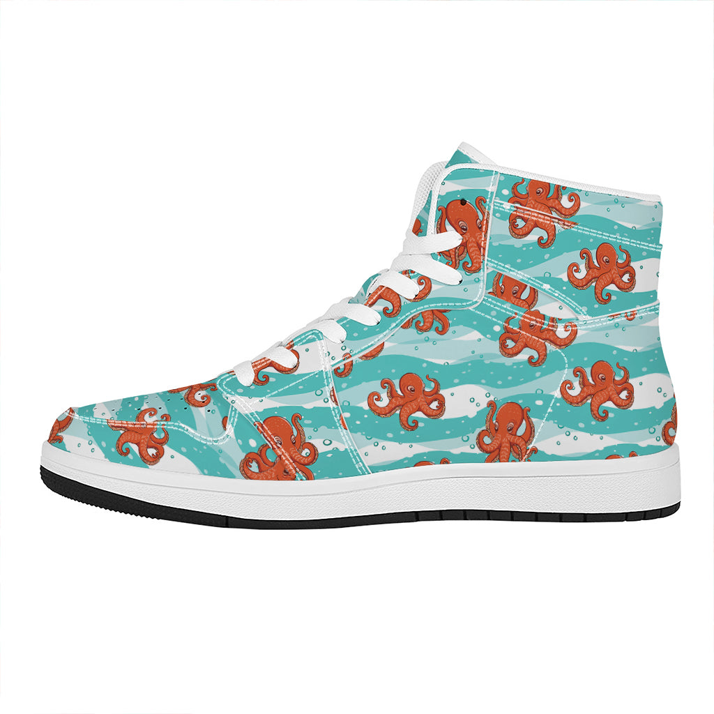 Cartoon Octopus Pattern Print High Top Leather Sneakers