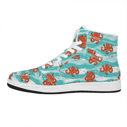 Cartoon Octopus Pattern Print High Top Leather Sneakers