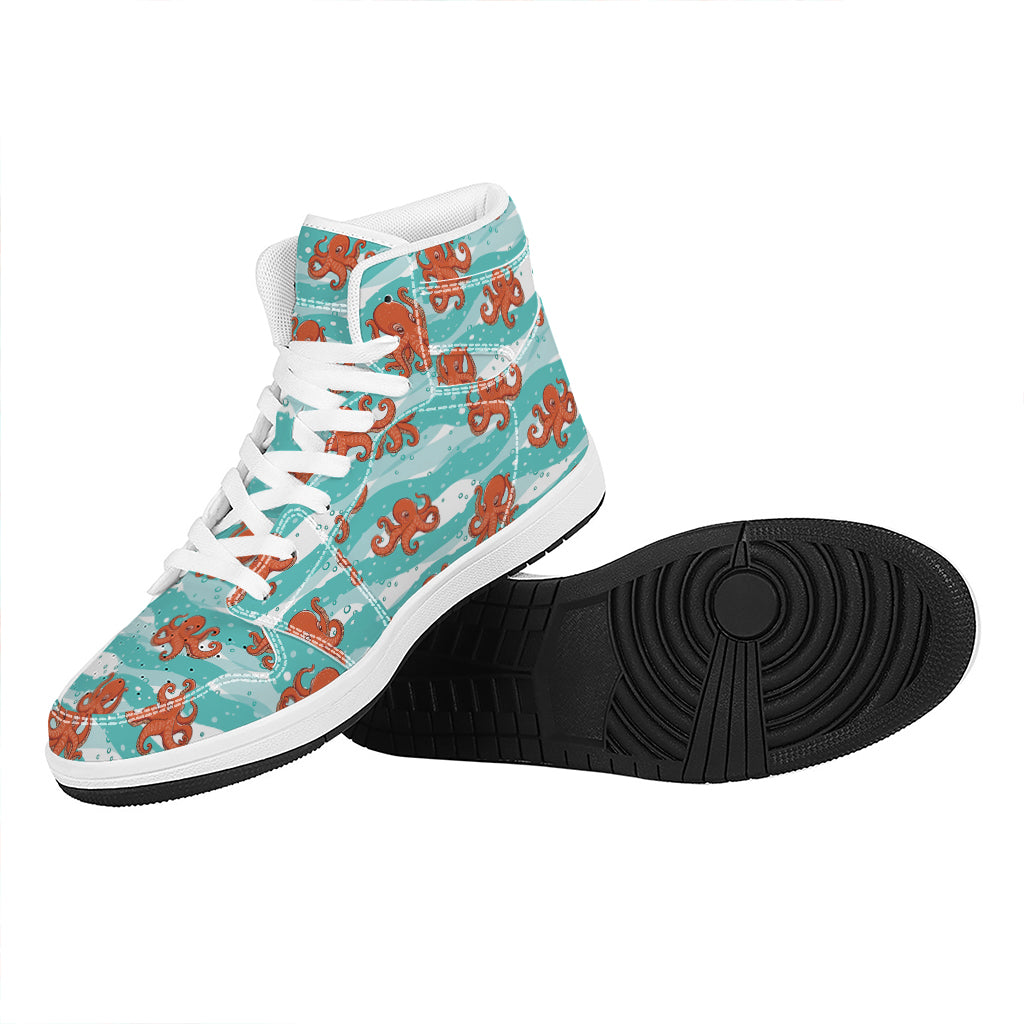 Cartoon Octopus Pattern Print High Top Leather Sneakers