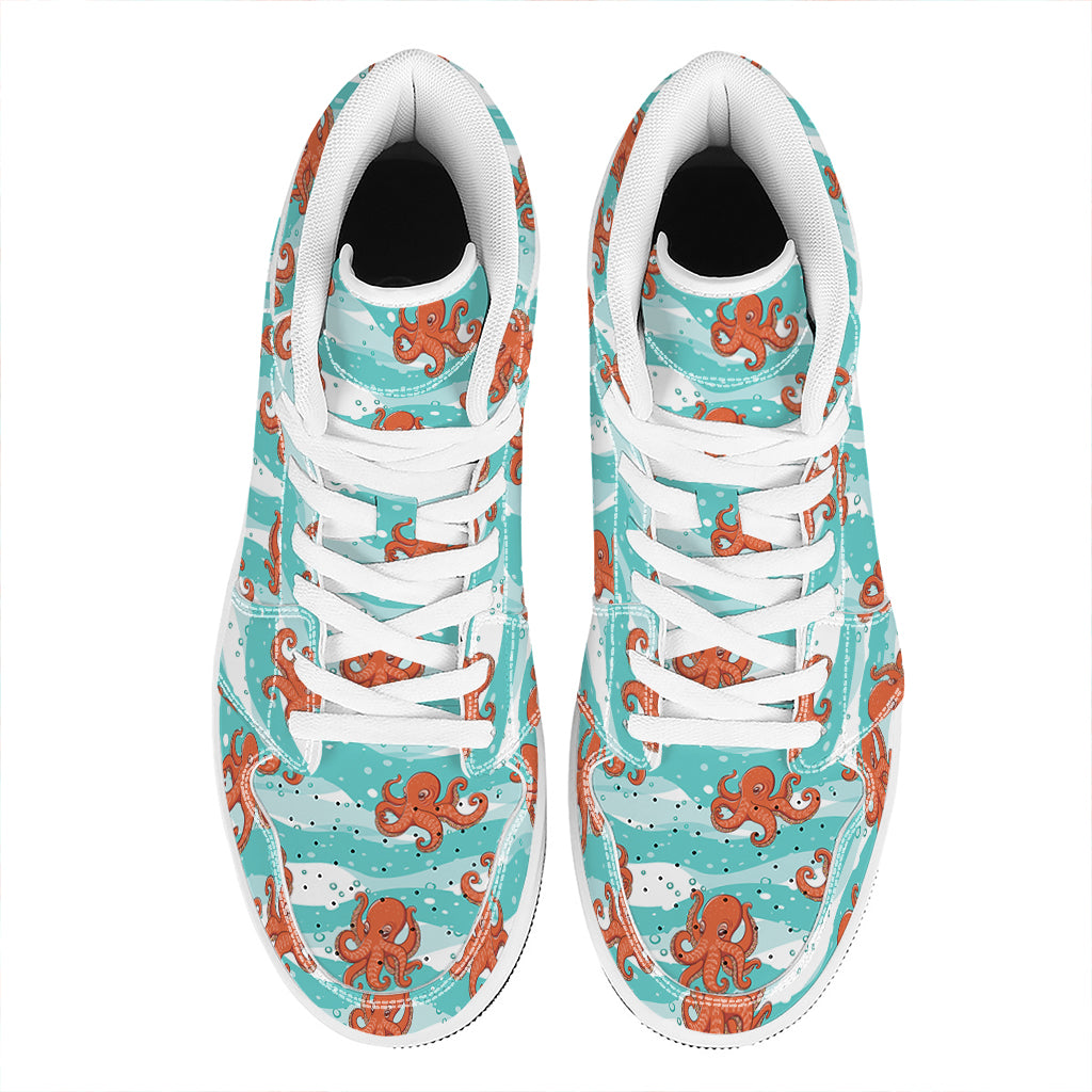Cartoon Octopus Pattern Print High Top Leather Sneakers
