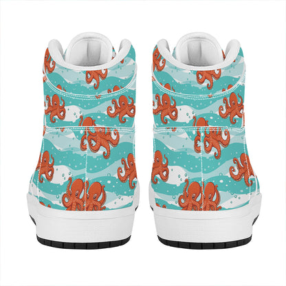 Cartoon Octopus Pattern Print High Top Leather Sneakers