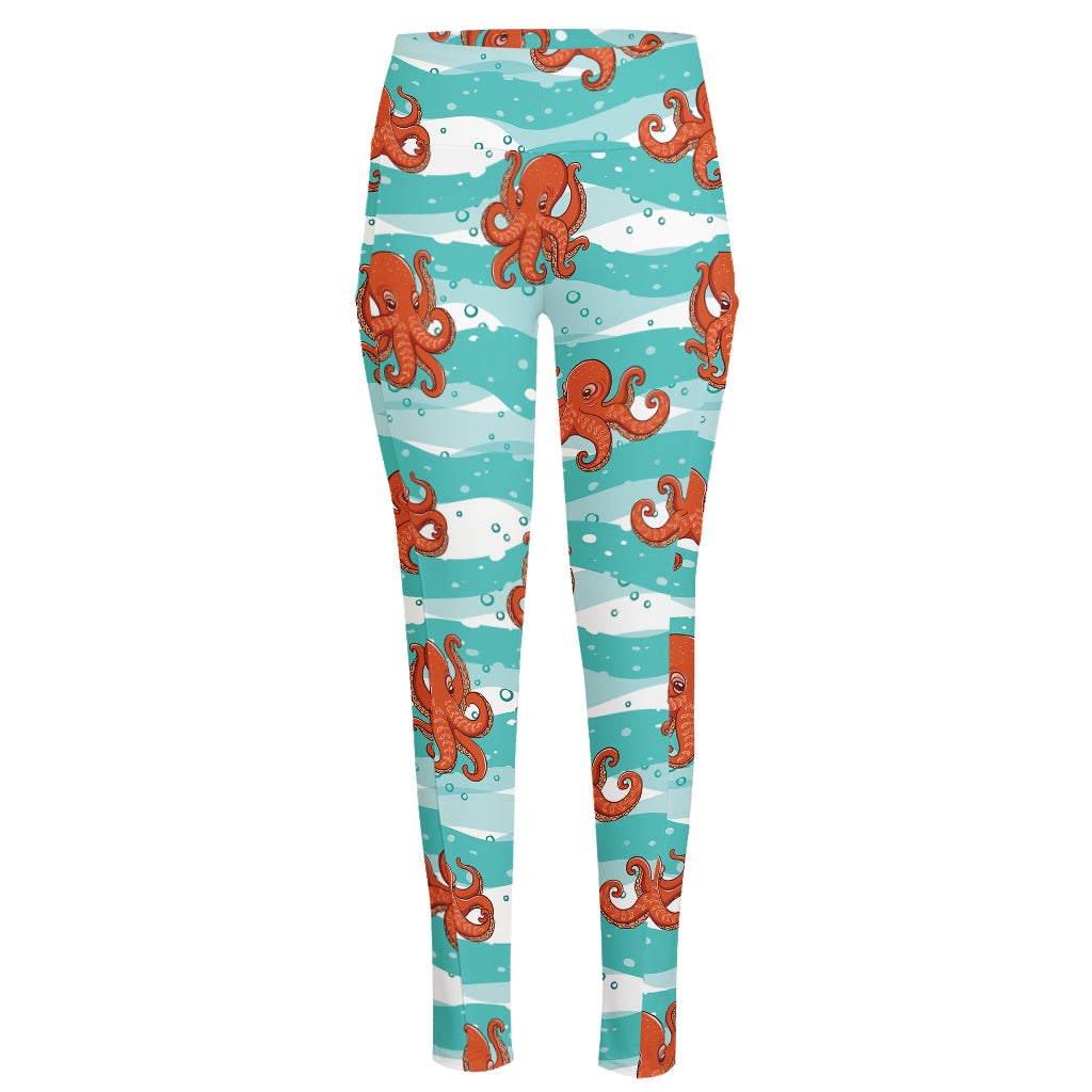Cartoon Octopus Pattern Print High-Waisted Pocket Leggings