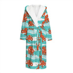 Cartoon Octopus Pattern Print Hooded Bathrobe