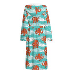 Cartoon Octopus Pattern Print Hooded Bathrobe