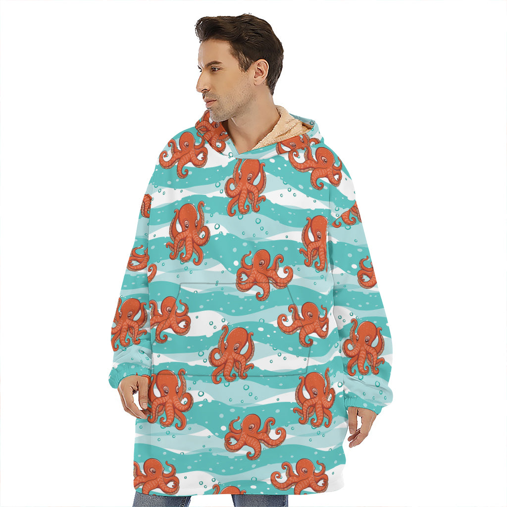 Cartoon Octopus Pattern Print Hoodie Blanket