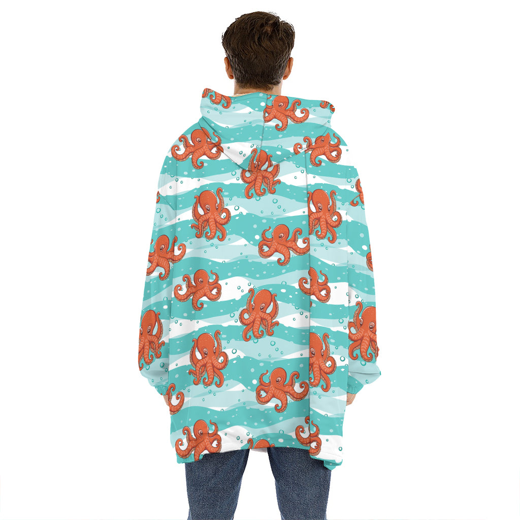 Cartoon Octopus Pattern Print Hoodie Blanket