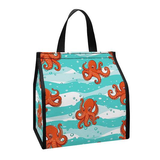 Cartoon Octopus Pattern Print Insulated Lunch Tote