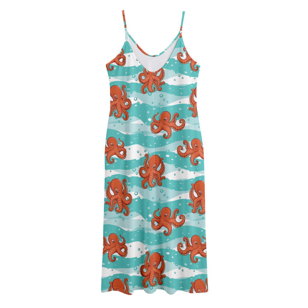 Cartoon Octopus Pattern Print Jersey Midi Cami Dress