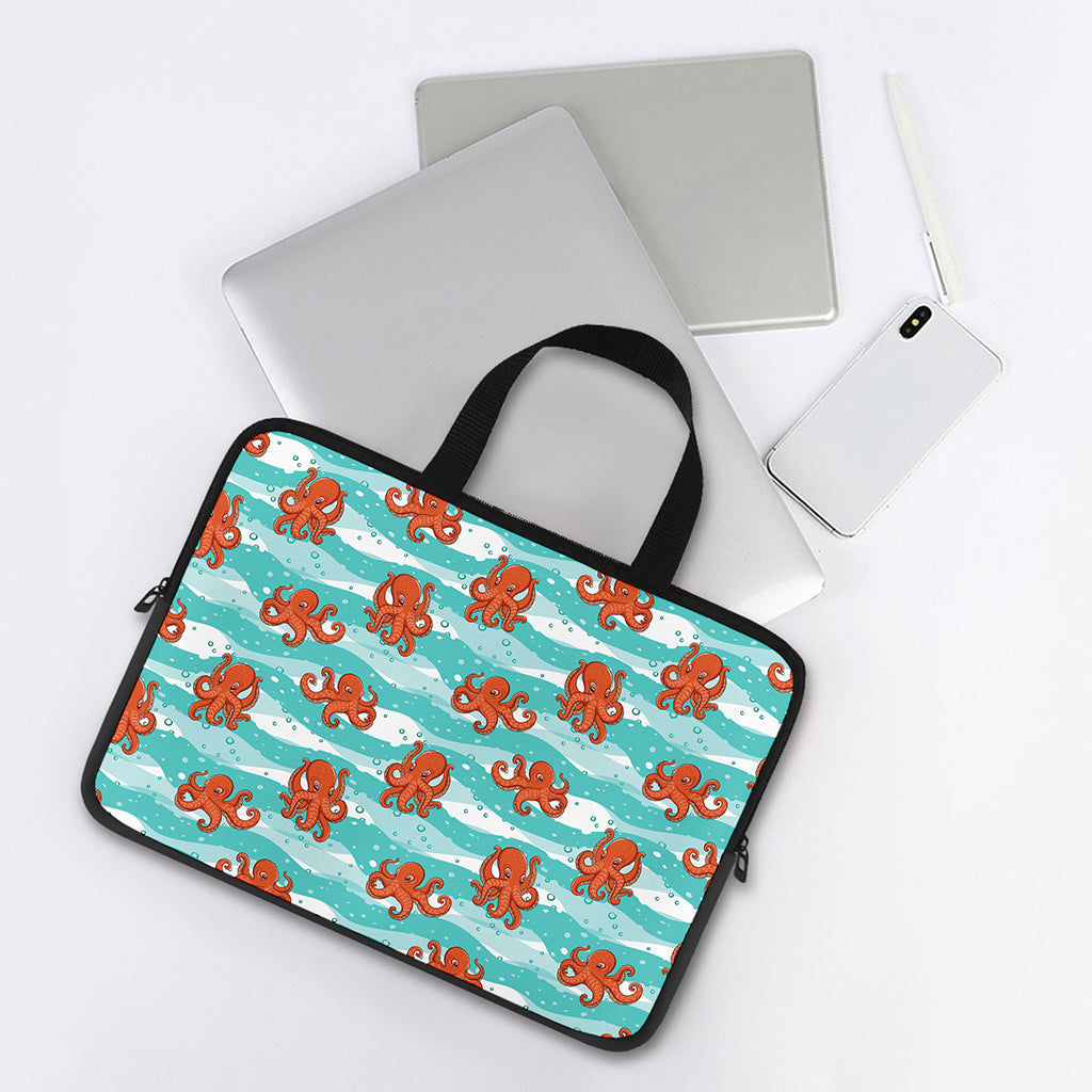 Cartoon Octopus Pattern Print Laptop Sleeve With Handle
