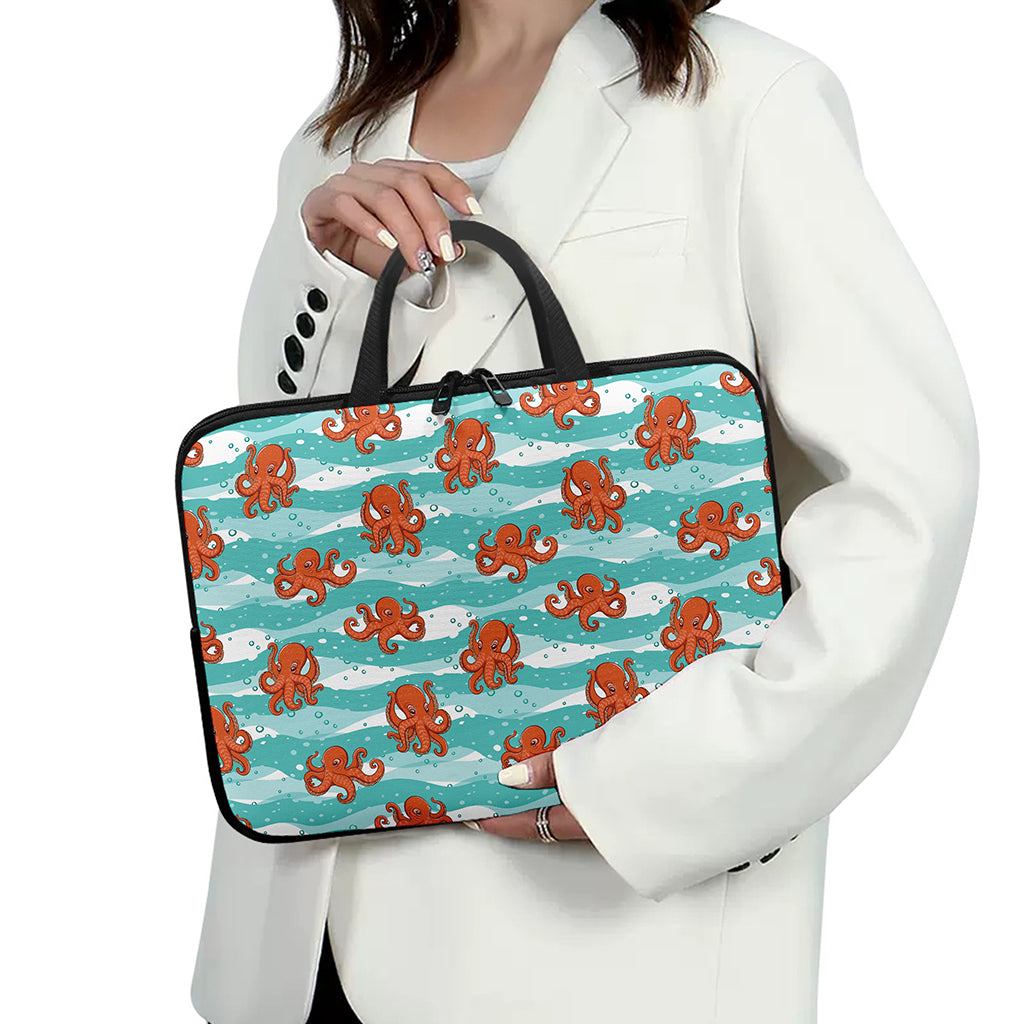 Cartoon Octopus Pattern Print Laptop Sleeve With Handle