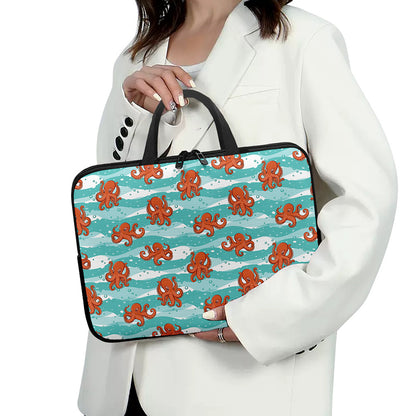 Cartoon Octopus Pattern Print Laptop Sleeve With Handle