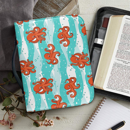 Cartoon Octopus Pattern Print Leather Bible Cover
