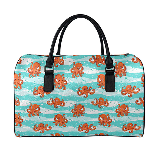 Cartoon Octopus Pattern Print Leather Duffle Bag