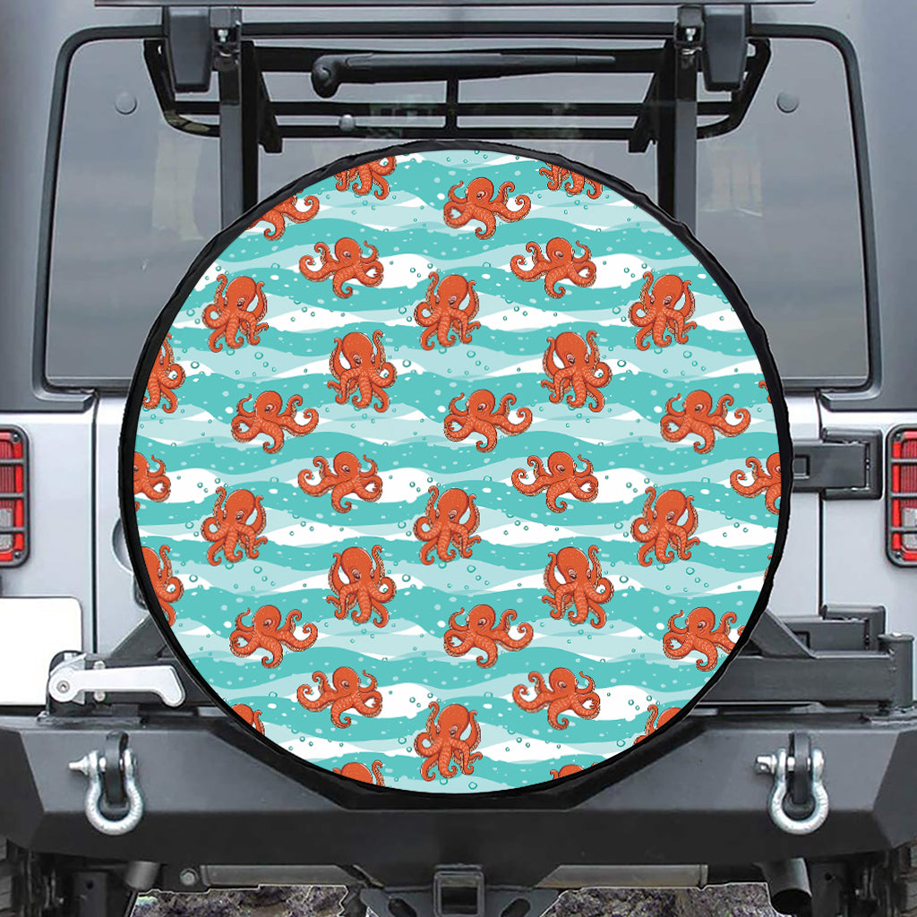 Cartoon Octopus Pattern Print Leather Spare Tire Cover