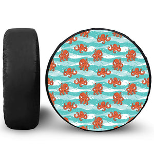 Cartoon Octopus Pattern Print Leather Spare Tire Cover