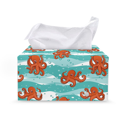 Cartoon Octopus Pattern Print Leather Tissue Box Cover