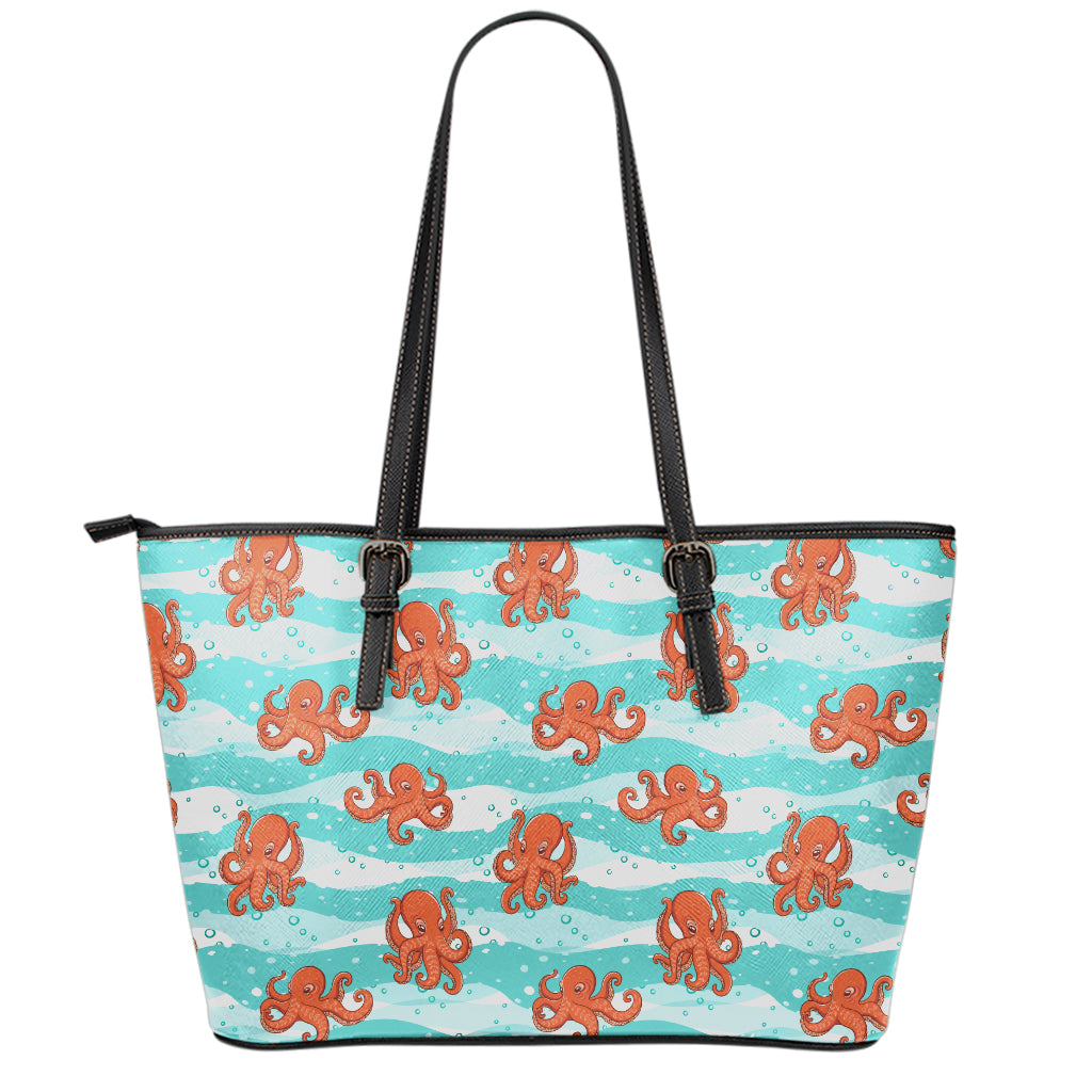 Cartoon Octopus Pattern Print Leather Tote Bag