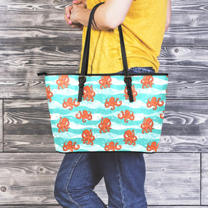 Cartoon Octopus Pattern Print Leather Tote Bag