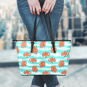 Cartoon Octopus Pattern Print Leather Tote Bag