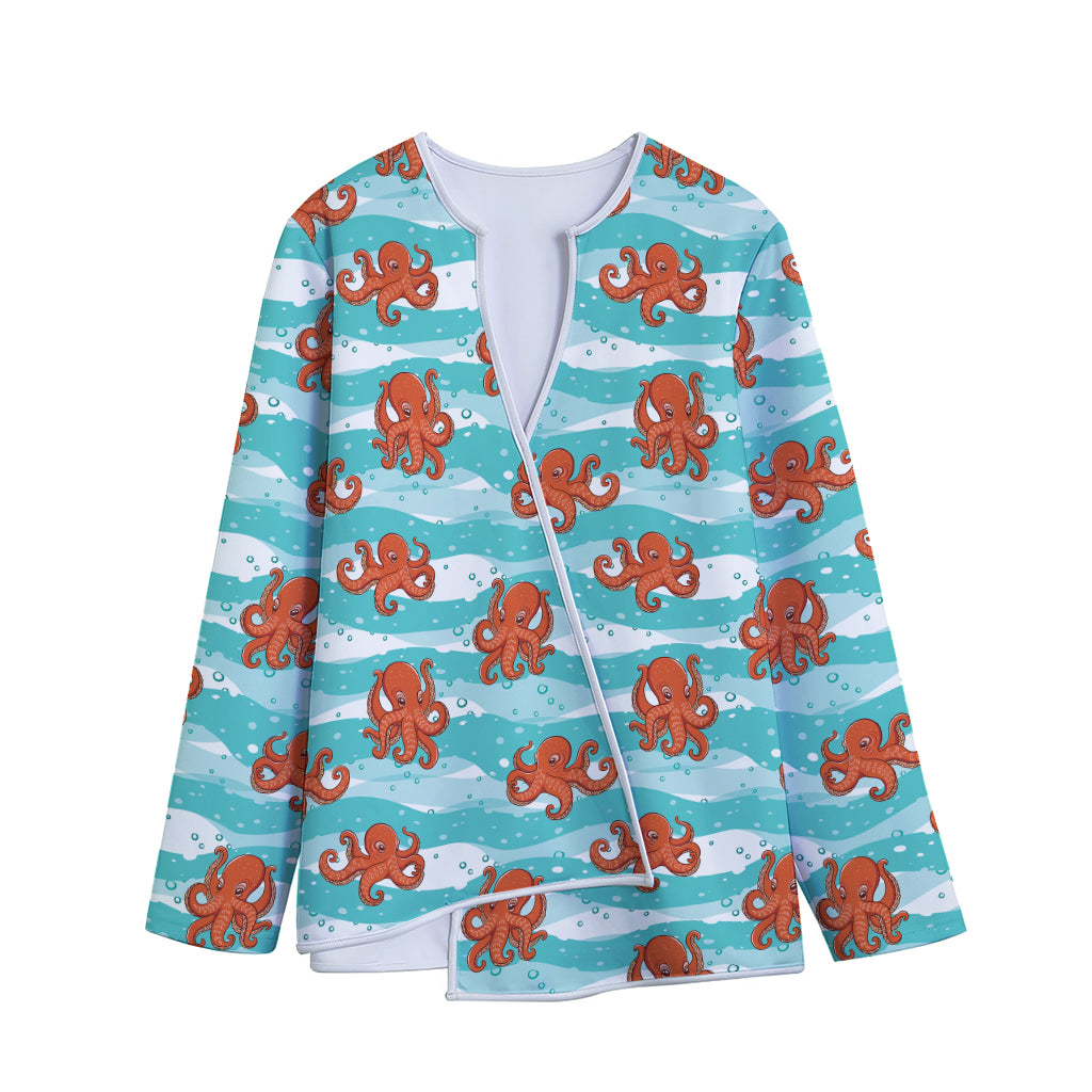 Cartoon Octopus Pattern Print Long Sleeve Short Coat