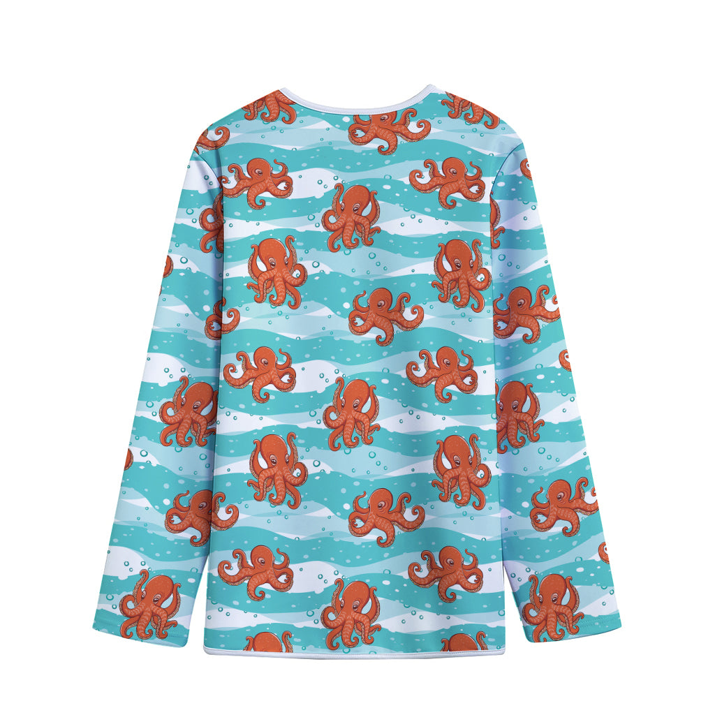 Cartoon Octopus Pattern Print Long Sleeve Short Coat