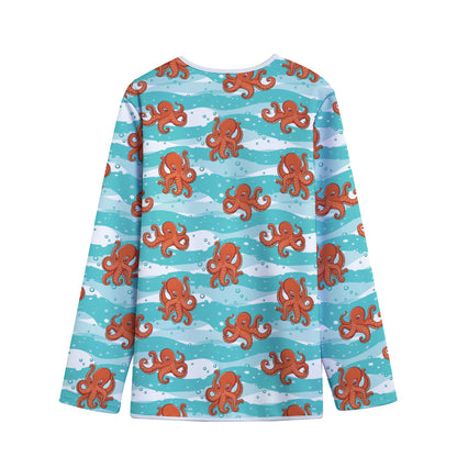Cartoon Octopus Pattern Print Long Sleeve Short Coat