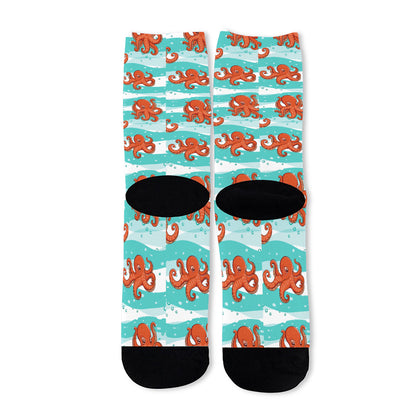 Cartoon Octopus Pattern Print Long Socks
