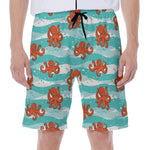 Cartoon Octopus Pattern Print Men's Beach Shorts