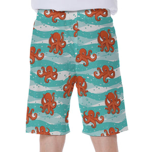 Cartoon Octopus Pattern Print Men's Beach Shorts