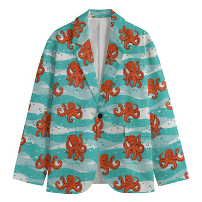 Cartoon Octopus Pattern Print Men's Blazer